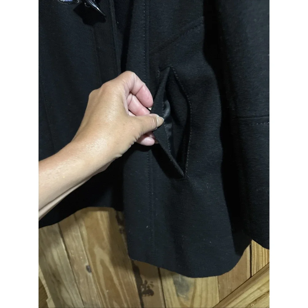 Guess Pea Coat womens Large Y2K Wool Blend Toggle Zipper Removable Hood Black